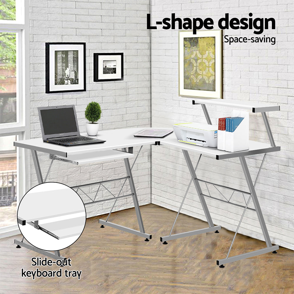 Corner Metal Pull Out Table Desk - White Homecoze