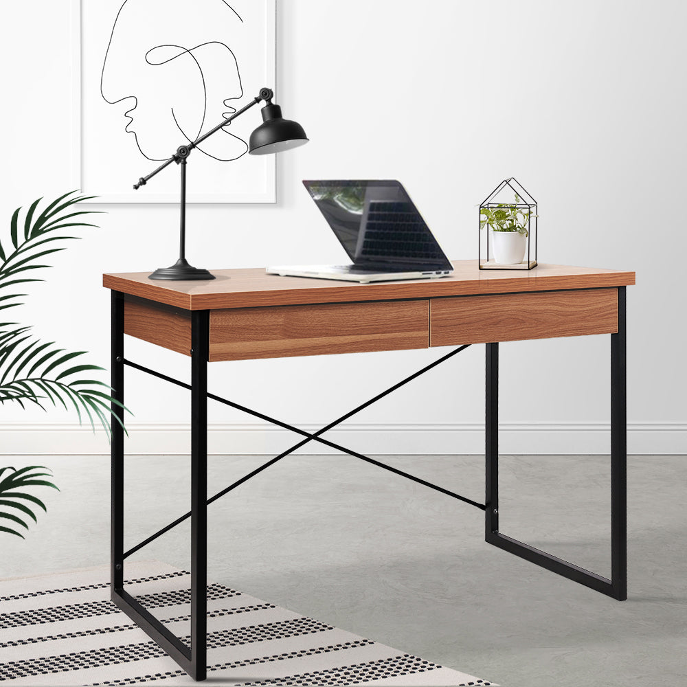 Metal Desk with Drawer - Walnut Homecoze