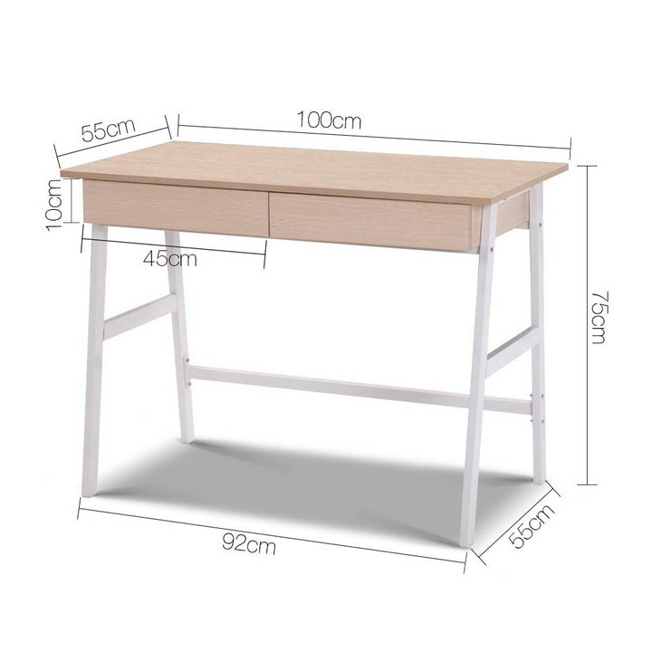 Simple Scandinavian Design Metal Desk with Drawer - White with Oak Top Homecoze