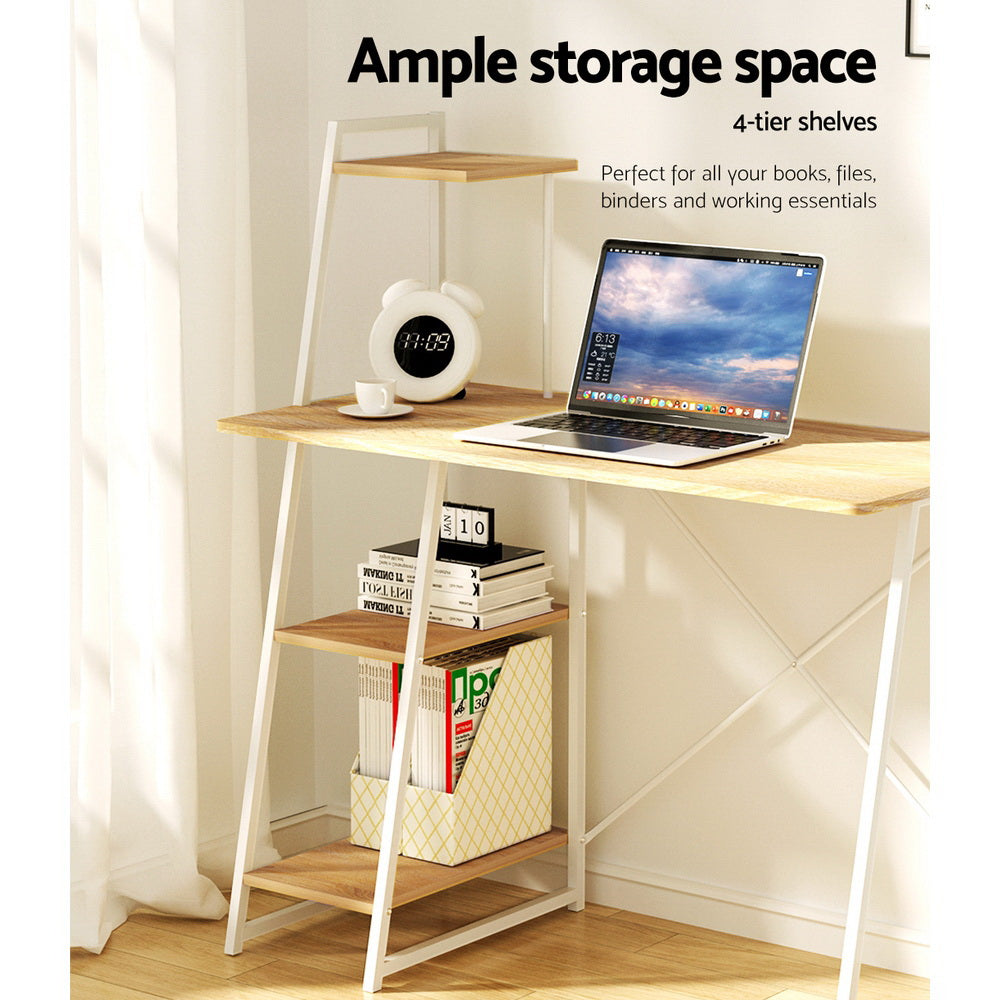 Sleek Modern Computer Study Desk Laptop Table with Storage Shelf Homecoze