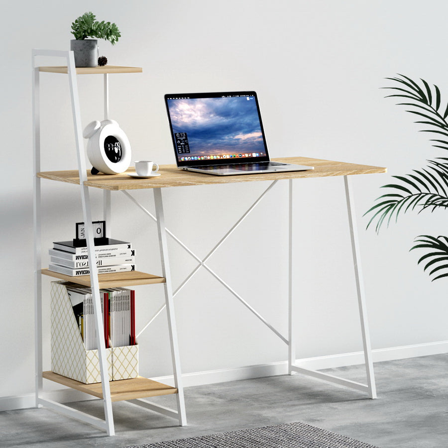 Sleek Modern Computer Study Desk Laptop Table with Storage Shelf Homecoze