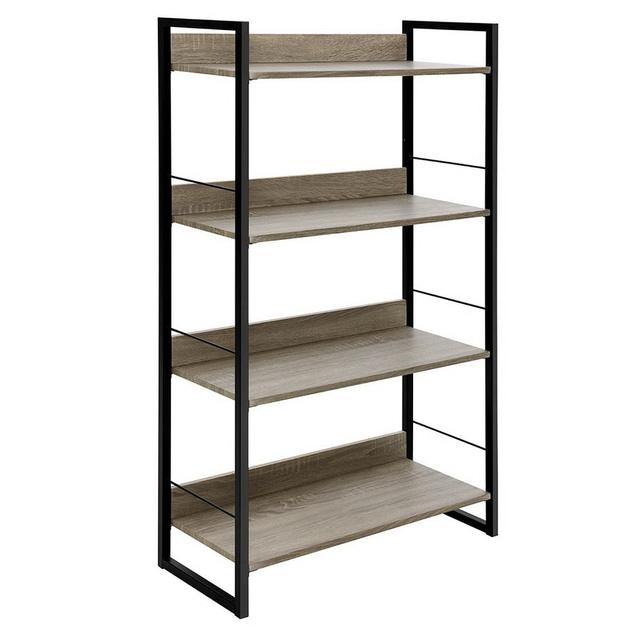 4 Tier 125cm Metal & Wood Bookshelf Display Shelves - Black & Wood Homecoze