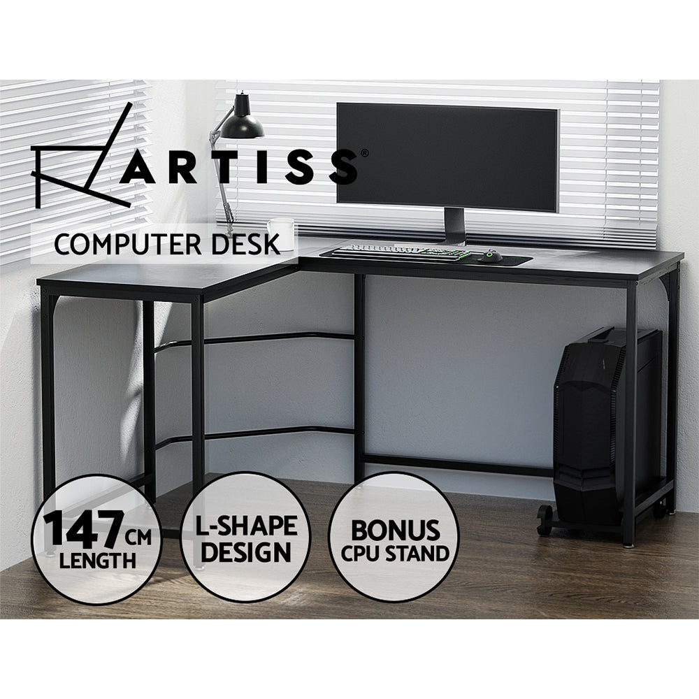 Corner Computer Study Desk L-Shaped Home Office Work Station - Black Homecoze