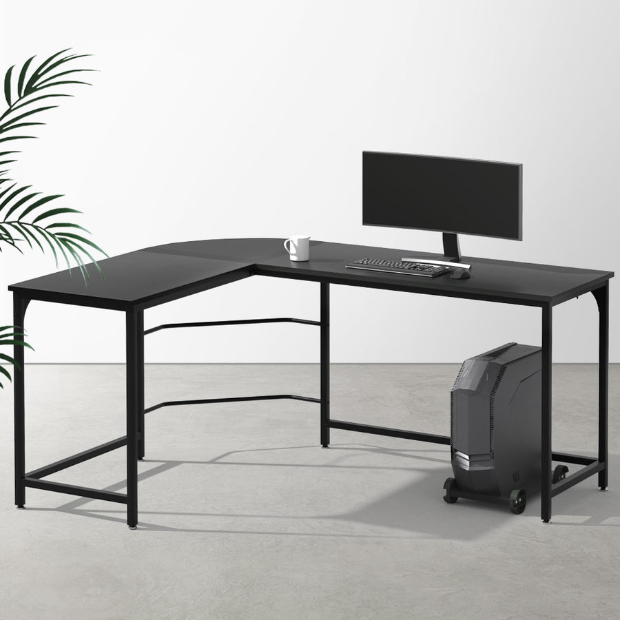 Corner Computer Study Desk L-Shaped Home Office Work Station - Black Homecoze