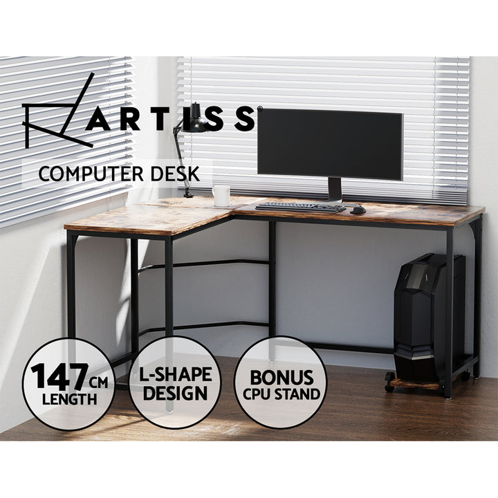 Corner Computer Study Desk L-Shaped Home Office Work Station - Brown Homecoze