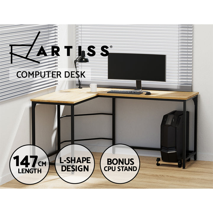 Corner Computer Study Desk L-Shaped Home Office Work Station - Oak Homecoze