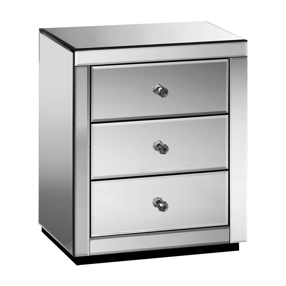 Large Smoky Grey Glass Mirrored Bedside Table - Homecoze