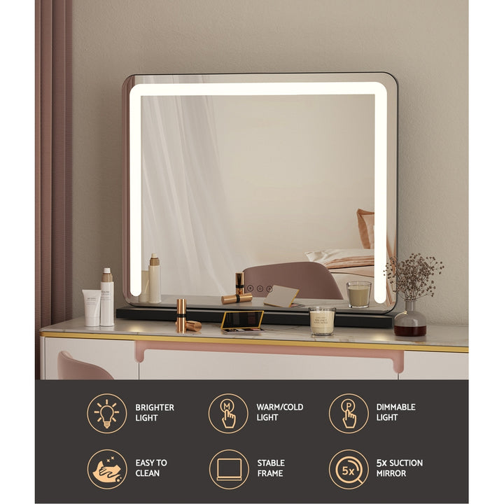 Hollywood Style Makeup Mirror 3-Colour LED Dimmable Vanity 50 x 60cm - Black Frame Homecoze