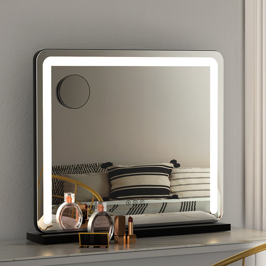 Hollywood Style Makeup Mirror 3-Colour LED Dimmable Vanity 50 x 60cm - Black Frame Homecoze