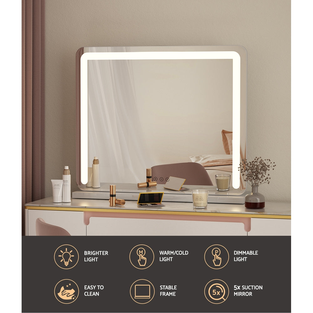 Hollywood Style Makeup Mirror 3-Colour LED Dimmable Vanity 50 x 60cm - White Frame Homecoze