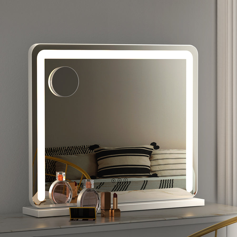Hollywood Style Makeup Mirror 3-Colour LED Dimmable Vanity 50 x 60cm - White Frame Homecoze