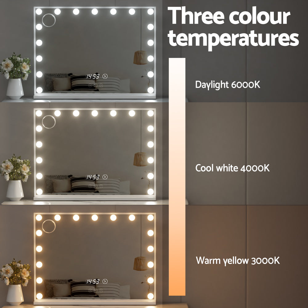 Hollywood Makeup Mirror with Clock 17 Adjustable LED Lights 80x60cm