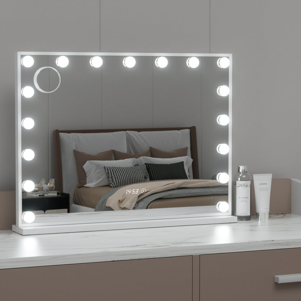 Hollywood Makeup Mirror with Clock 17 Adjustable LED Lights 80x60cm