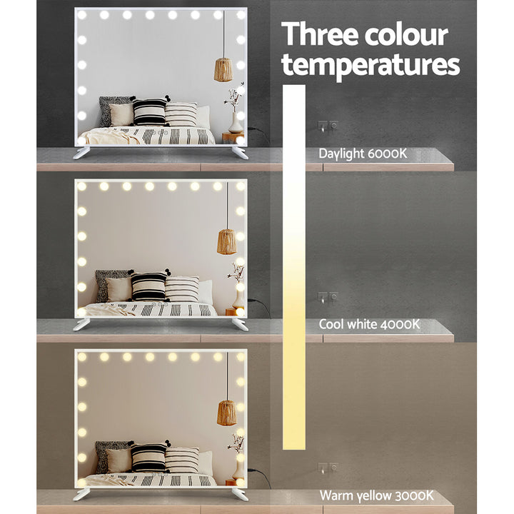 White Hollywood Make Up Mirror with 18 LED Light Bulbs - 65 x 80cm Homecoze