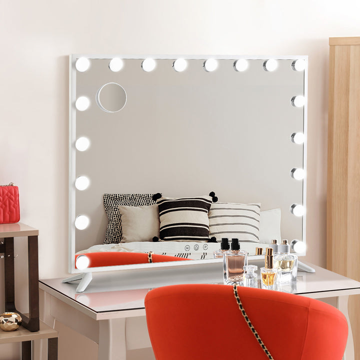 White Hollywood Make Up Mirror with 18 LED Light Bulbs - 65 x 80cm Homecoze