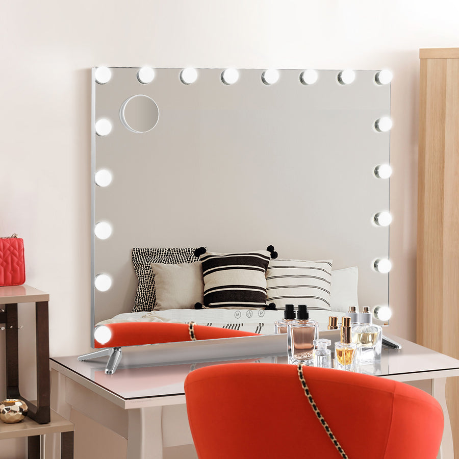 Makeup Mirror 3-Colour 18 LED Bulbs with Inbuilt Bluetooth Speaker 65 x 80cm Homecoze