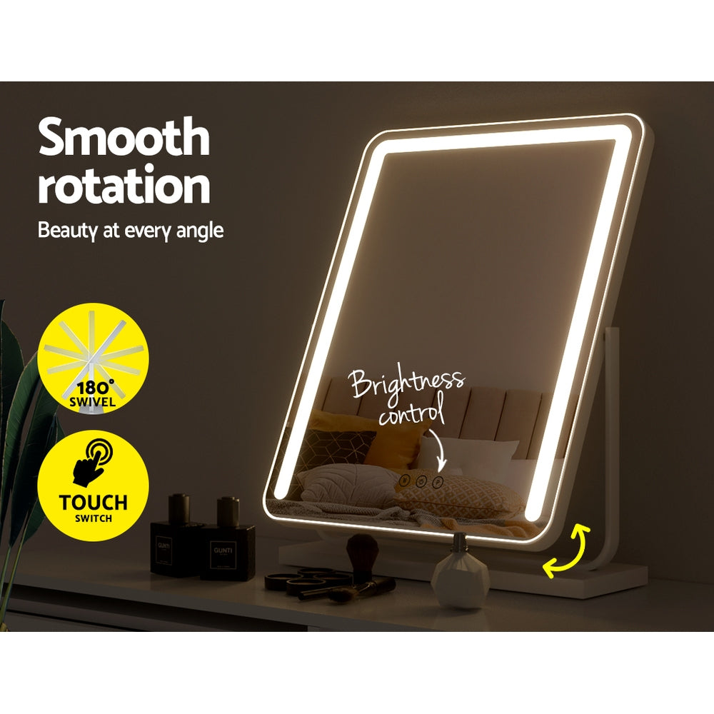 Swivel Makeup Mirror 3-Colour LED Dimmable Vanity 40 x 50cm - White Frame Homecoze