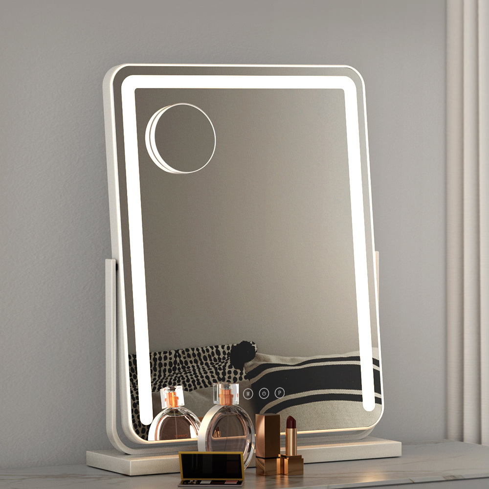 Swivel Makeup Mirror 3-Colour LED Dimmable Vanity 40 x 50cm - White Frame Homecoze