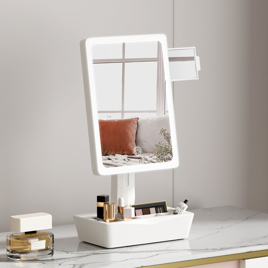 Compact Vanity Storage Makeup Mirror LED Lights & Mini Magnifying Mirror Homecoze