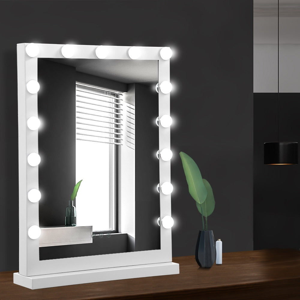 White Hollywood Make Up Mirror with 15 LED Light Bulbs - 43 x 61cm Homecoze