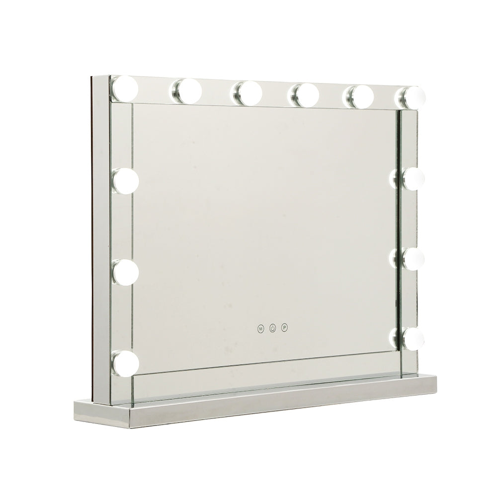 Hollywood Frameless Standing Makeup Mirror With Lights 12 LED Bulbs Silver 58cm x 46cm Homecoze