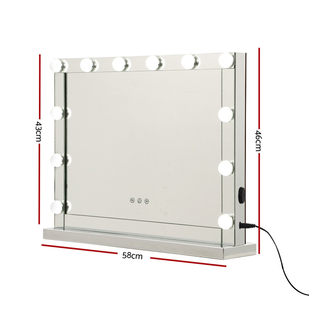 Hollywood Frameless Standing Makeup Mirror With Lights 12 LED Bulbs Silver 58cm x 46cm Homecoze