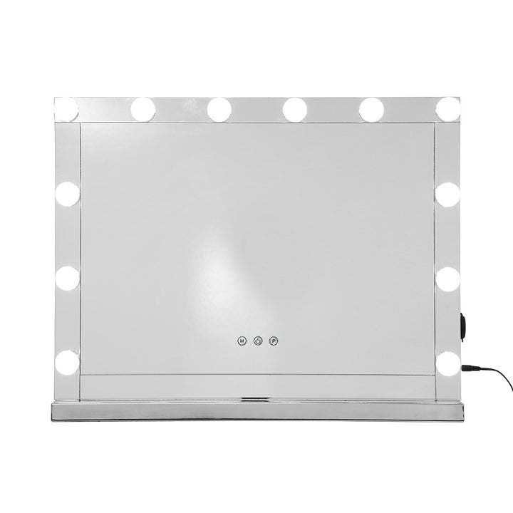 Hollywood Frameless Standing Makeup Mirror With Lights 12 LED Bulbs Silver 58cm x 46cm Homecoze