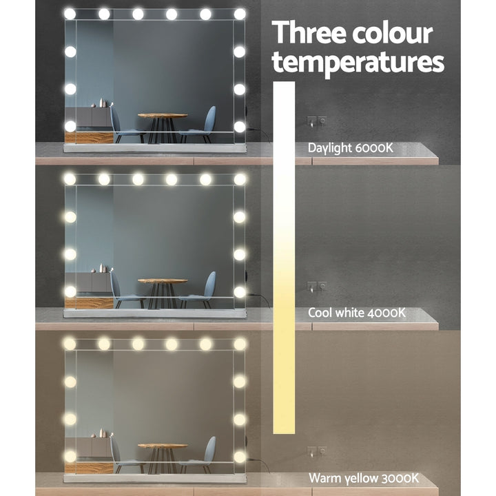 Hollywood Frameless Standing Makeup Mirror With Lights 12 LED Bulbs Silver 58cm x 46cm Homecoze