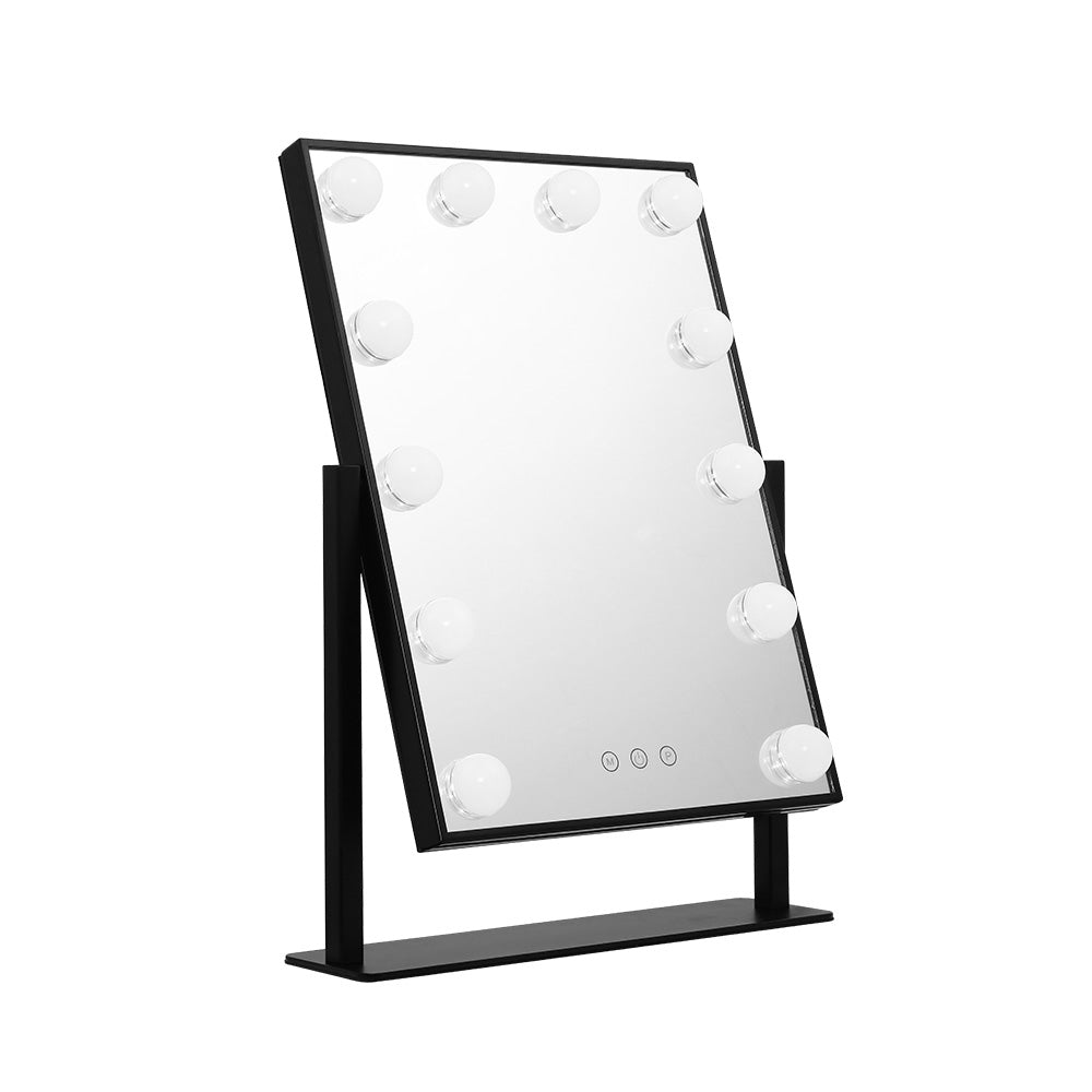 Black Standing Make Up Mirror with 12 LED Light Bulbs - 30 x 25cm - Homecoze