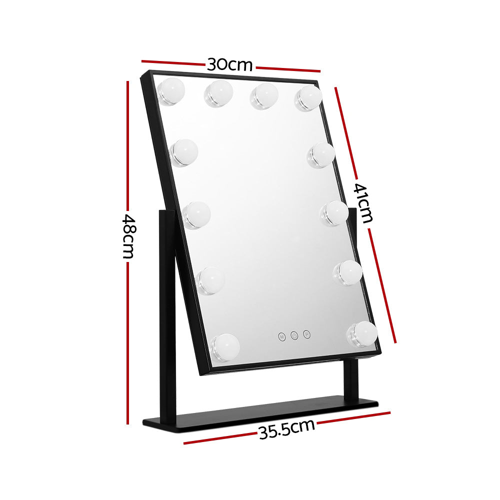 Black Standing Make Up Mirror with 12 LED Light Bulbs - 30 x 25cm - Homecoze