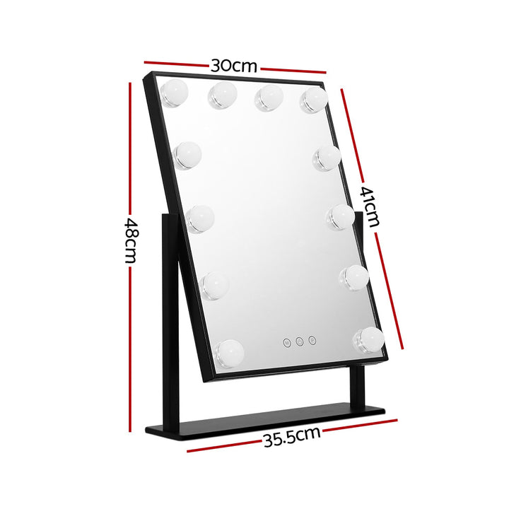 Black Standing Make Up Mirror with 12 LED Light Bulbs - 30 x 25cm Homecoze