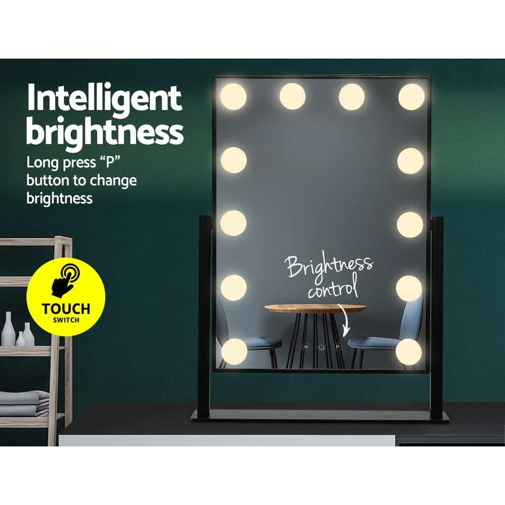 Black Standing Make Up Mirror with 12 LED Light Bulbs - 30 x 25cm - Homecoze