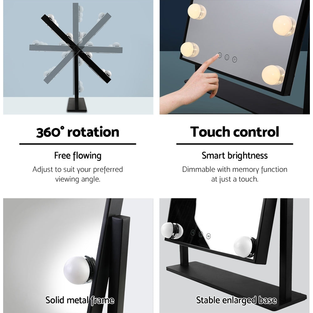 Black Standing Make Up Mirror with 12 LED Light Bulbs - 30 x 25cm - Homecoze