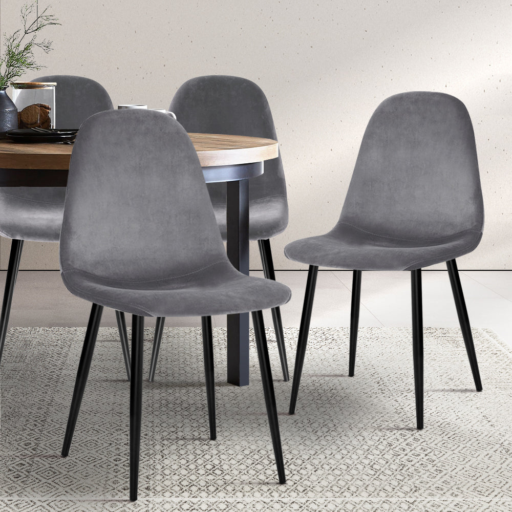 Set of 4 x Velvet Dining Chairs - Dark Grey Homecoze