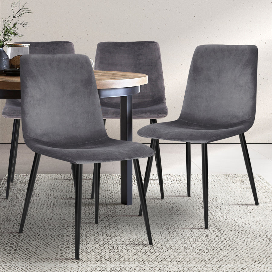 Set of 4 Modern Grey Fabric Dining Chairs Homecoze