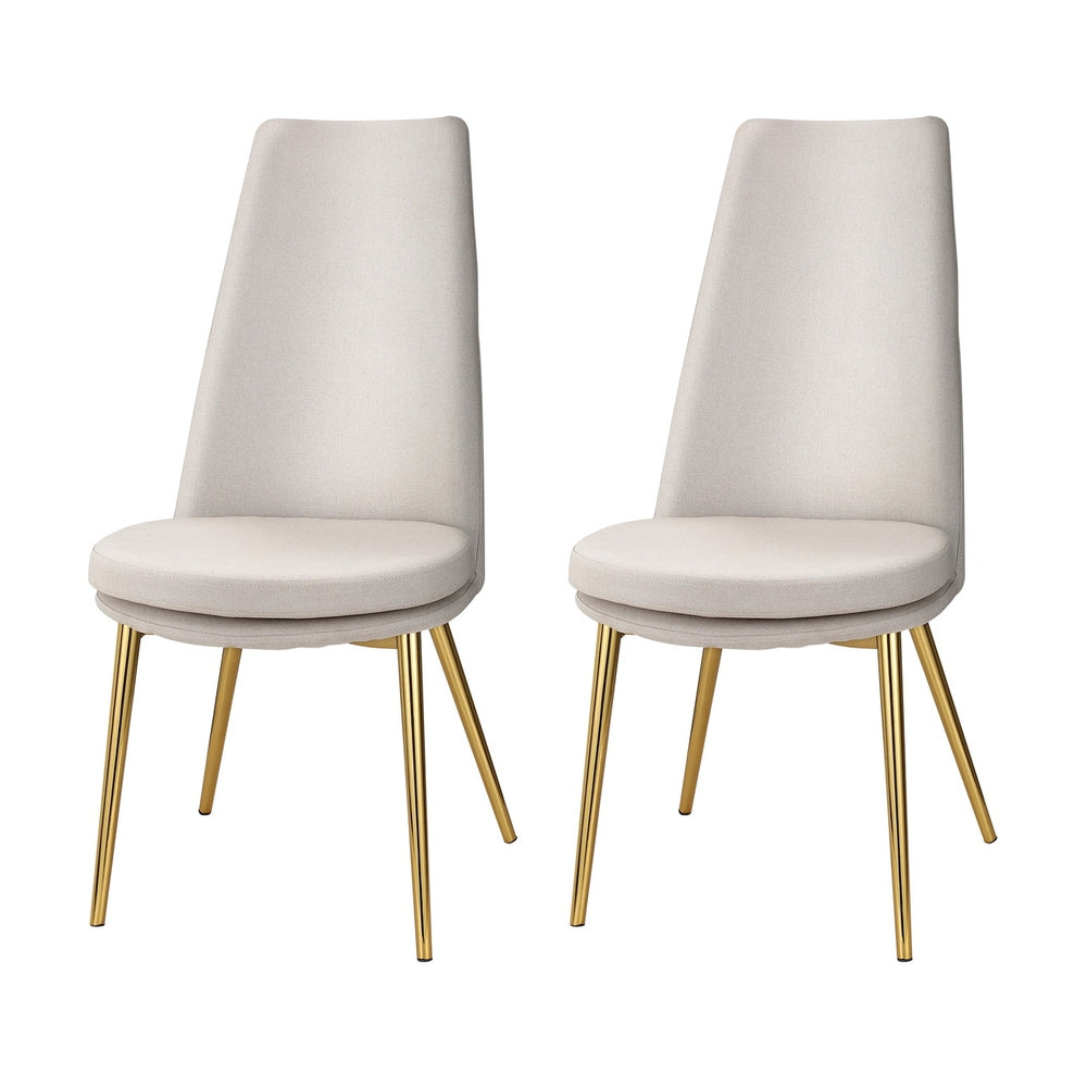 Set of 2 Dining Chairs Elegant High-back Linen - Beige