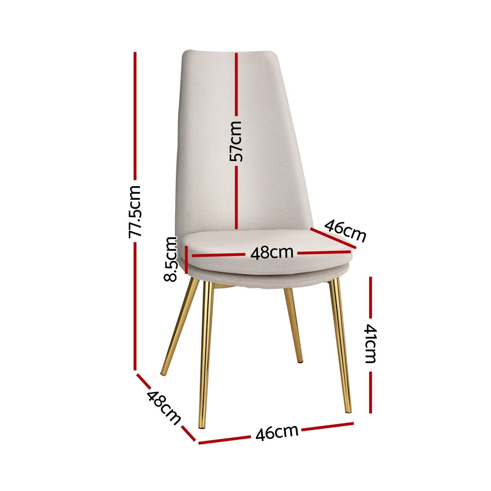 Set of 2 Dining Chairs Elegant High-back Linen - Beige - Homecoze