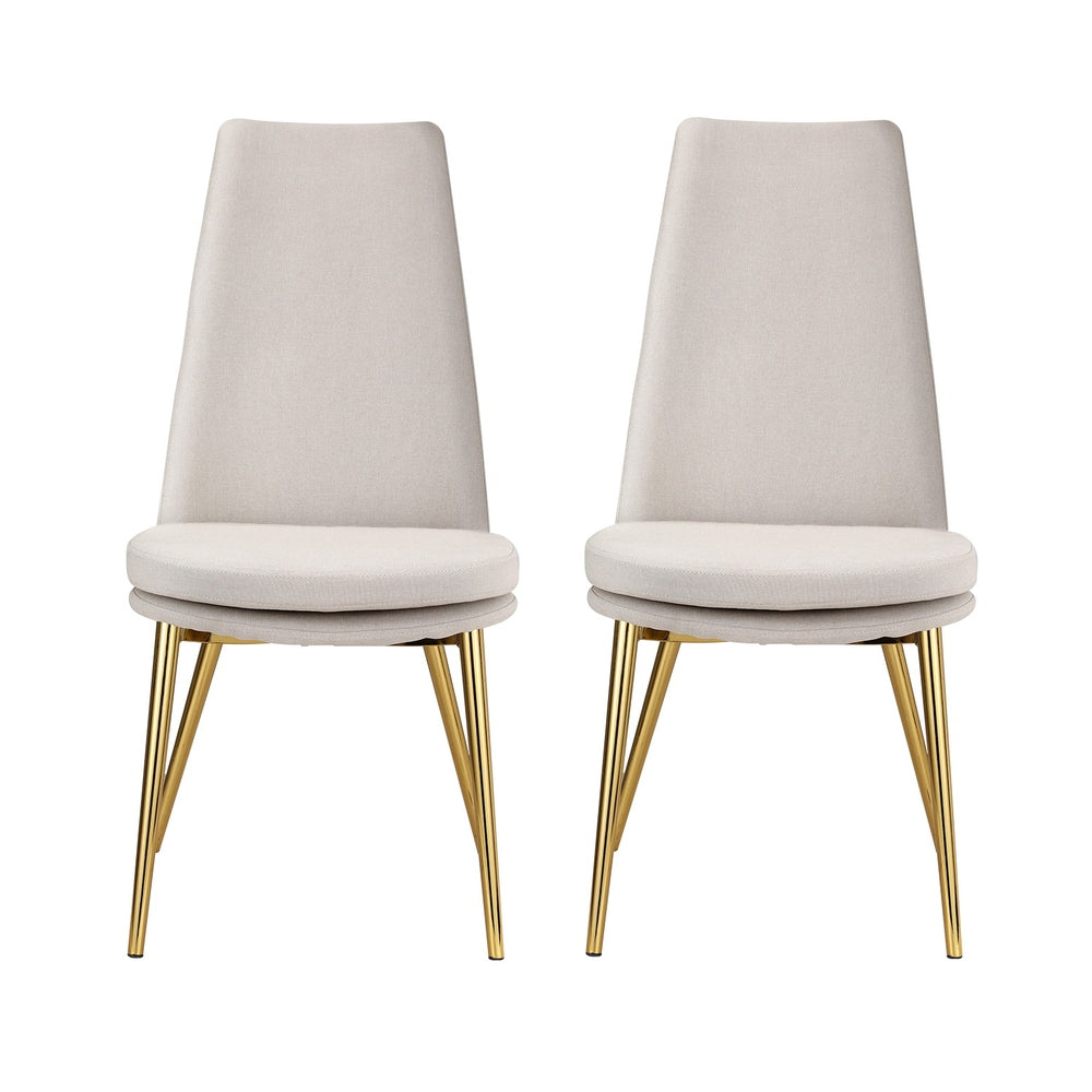 Set of 2 Dining Chairs Elegant High-back Linen - Beige - Homecoze