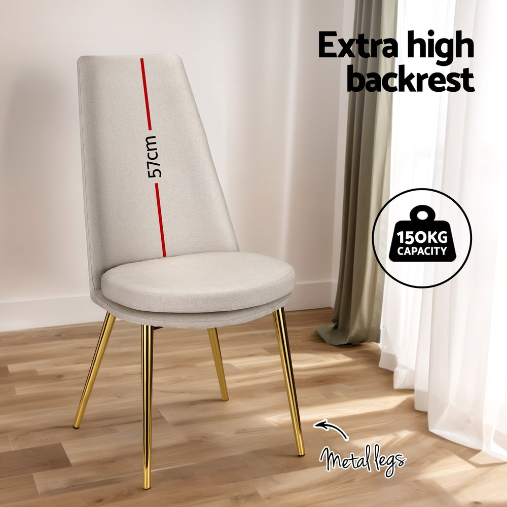 Set of 2 Dining Chairs Elegant High-back Linen - Beige - Homecoze