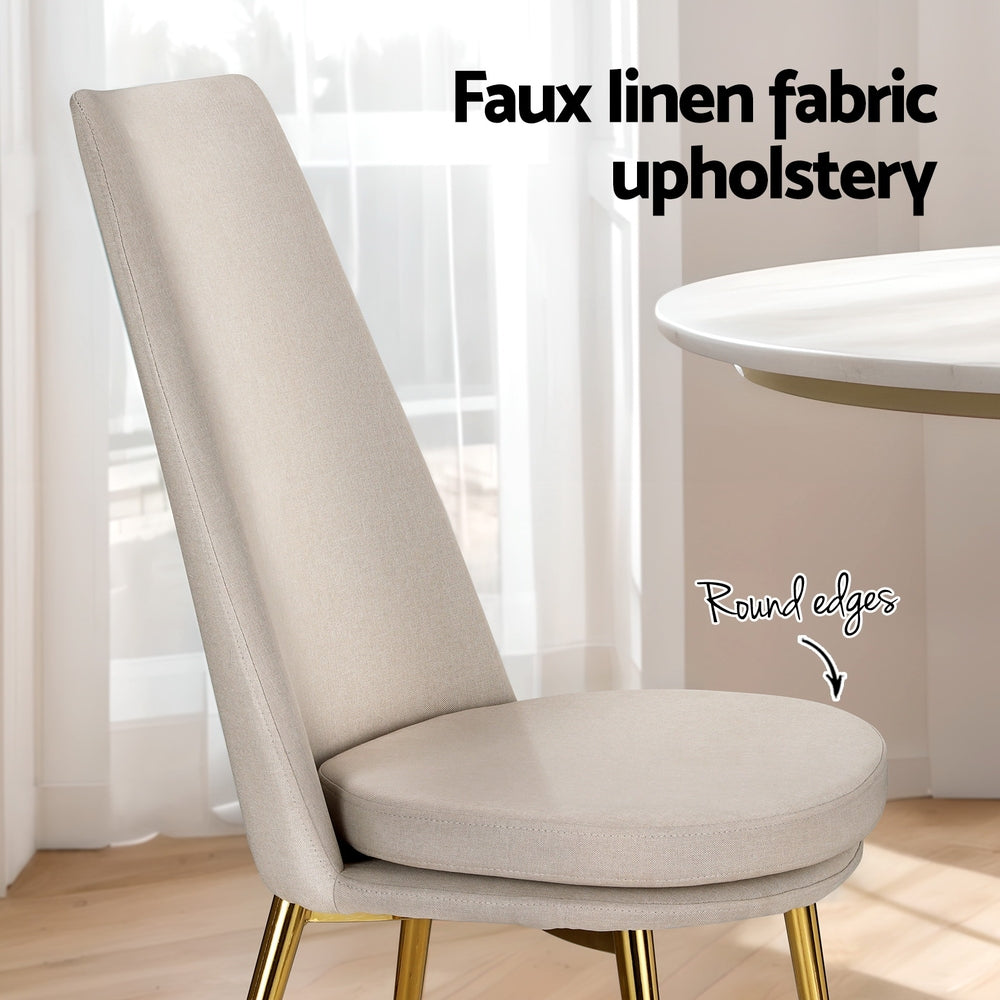 Set of 2 Dining Chairs Elegant High-back Linen - Beige - Homecoze