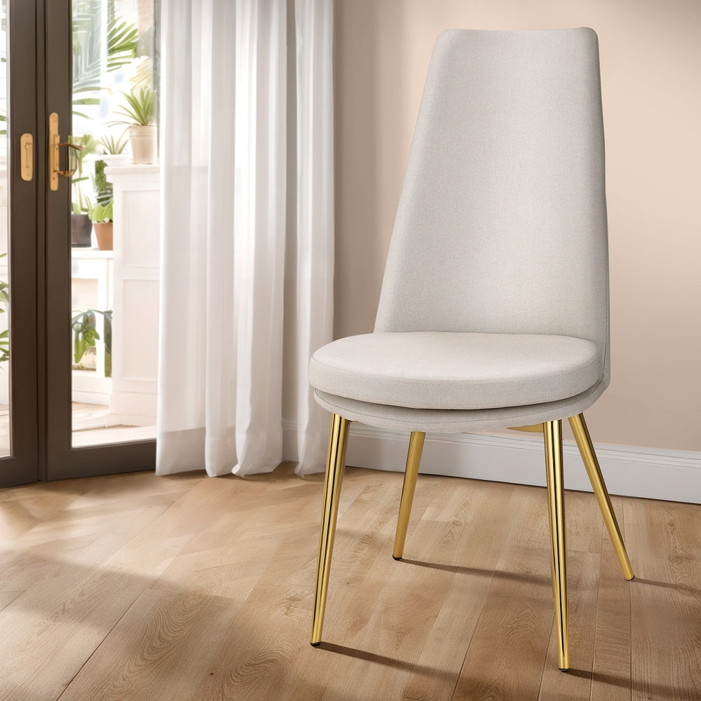 Set of 2 Dining Chairs Elegant High-back Linen - Beige - Homecoze
