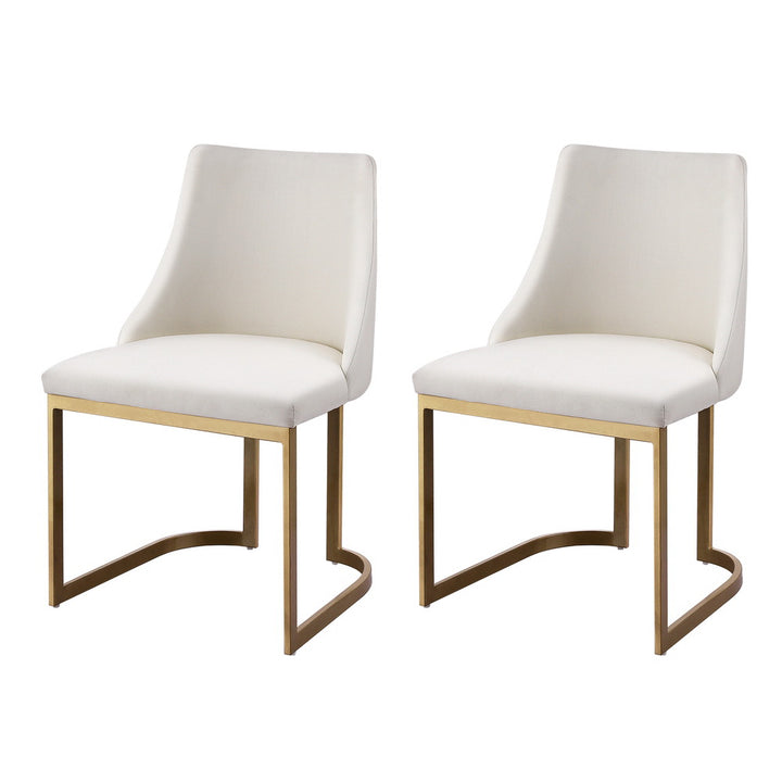 Set of 2 Elegant Modern Faux Linen Dining Chairs - Beige