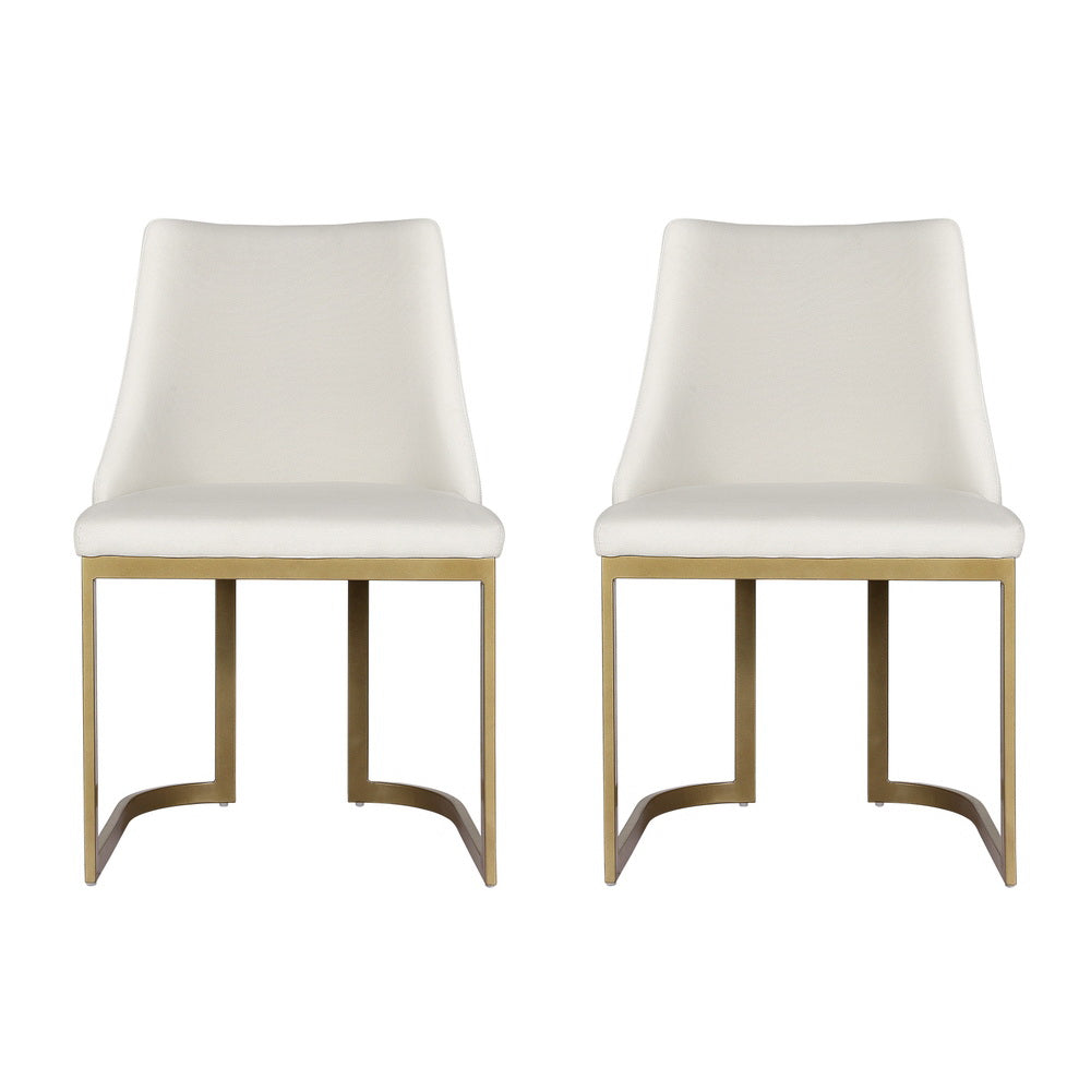 Set of 2 Elegant Modern Faux Linen Dining Chairs - Beige