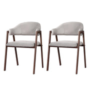 Set of 2 Dining Chairs with Grey Faux Linen Fabric - Walnut - Homecoze