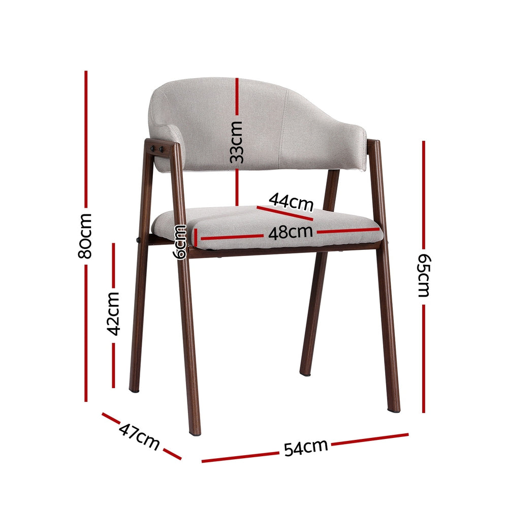 Set of 2 Dining Chairs with Grey Faux Linen Fabric - Walnut - Homecoze