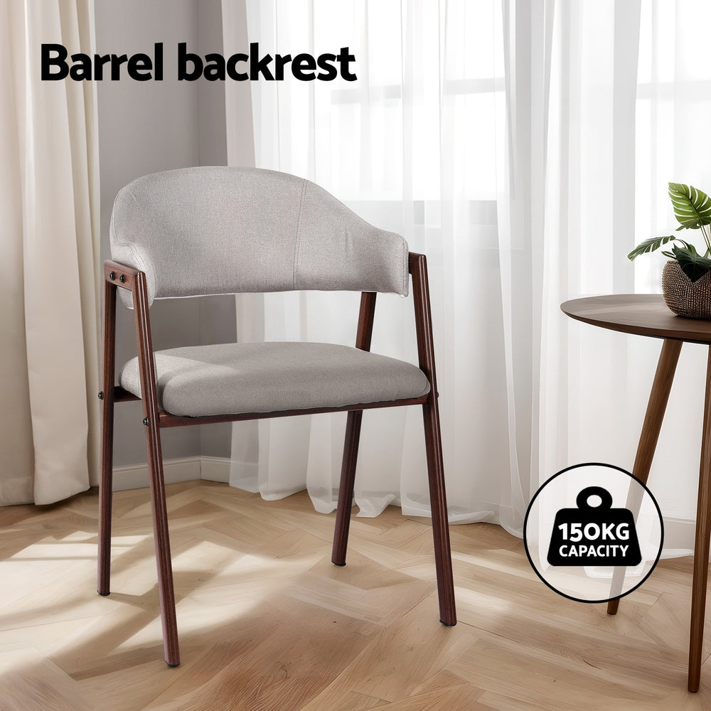 Set of 2 Dining Chairs with Grey Faux Linen Fabric - Walnut - Homecoze