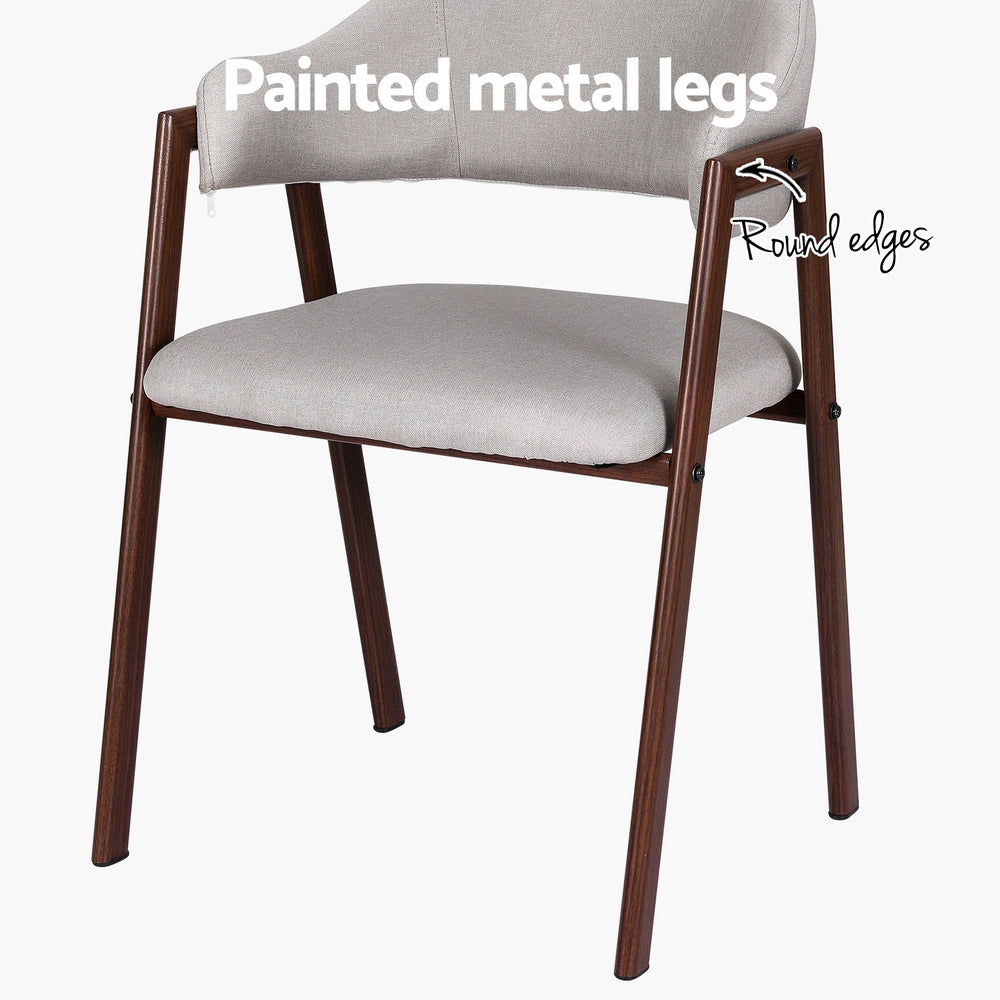 Set of 2 Dining Chairs with Grey Faux Linen Fabric - Walnut - Homecoze