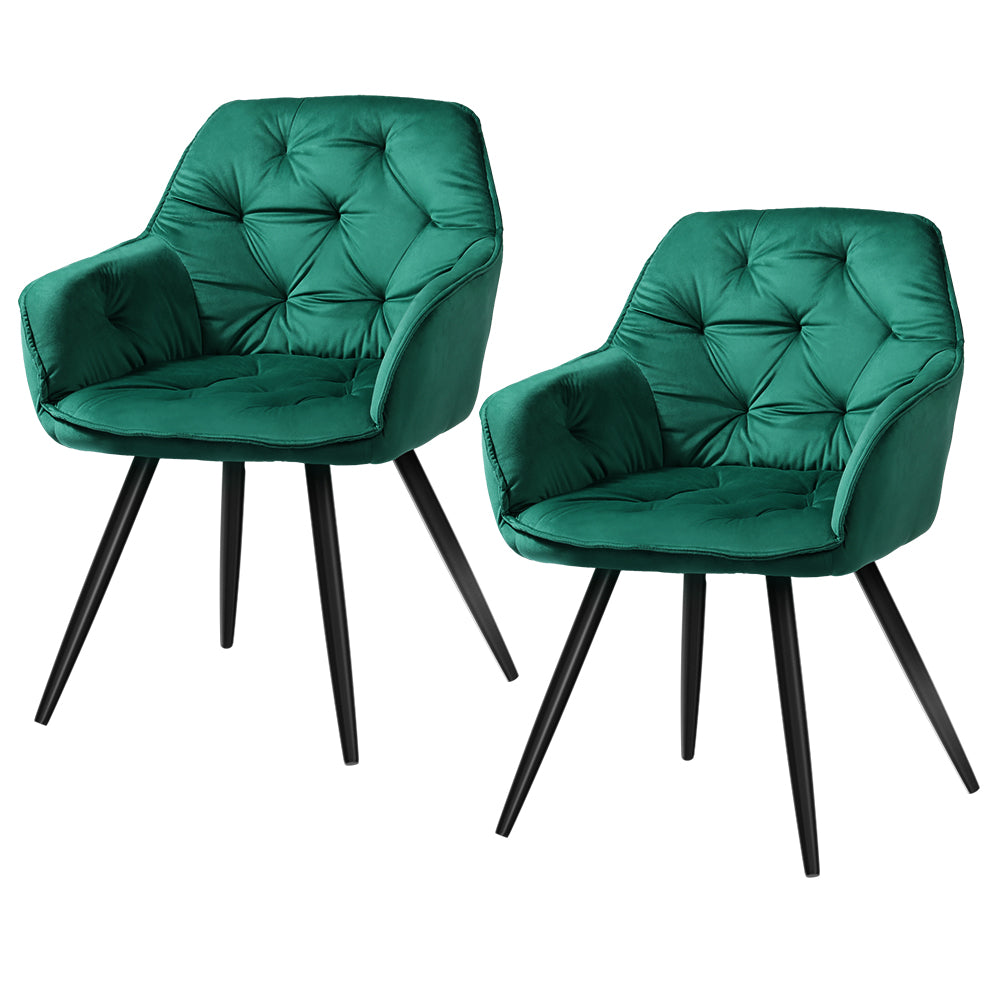 Set of 2 Plush Velvet Modern Café Style Bucket Seat Dining Chairs - Green Homecoze