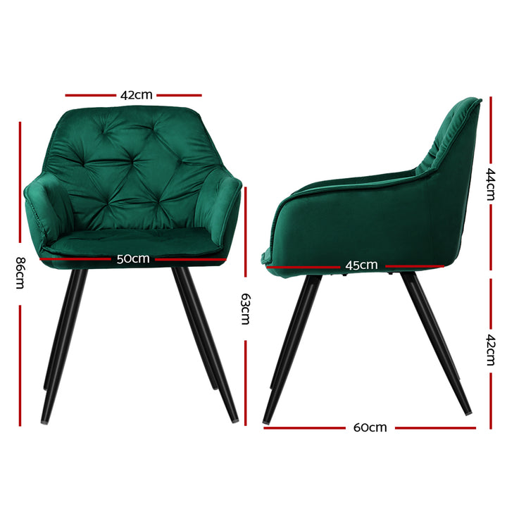 Set of 2 Plush Velvet Modern Café Style Bucket Seat Dining Chairs - Green Homecoze