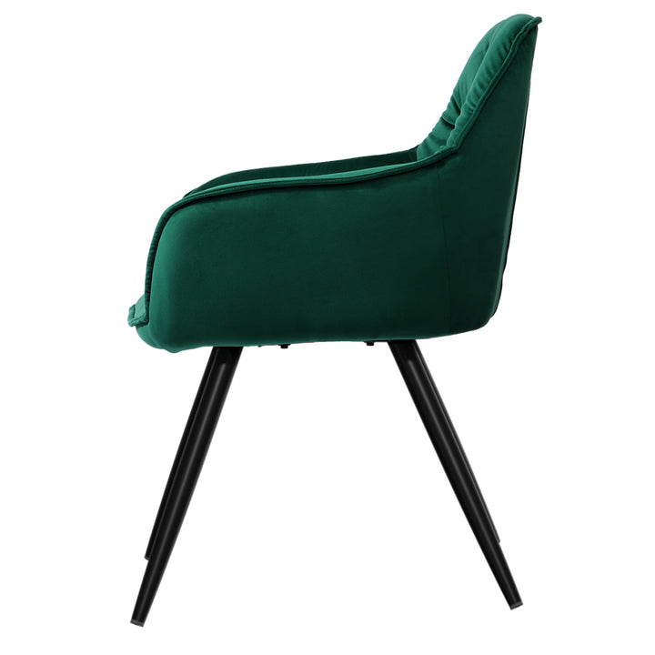 Set of 2 Plush Velvet Modern Café Style Bucket Seat Dining Chairs - Green Homecoze